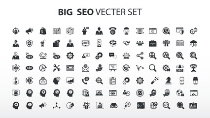Fototapeta na wymiar Big SEO vecter icons set. Digital marketing and SEO vect icons set. Marketing & Search Engine Optimization outline icons collection. Website, search, mail, analysis, content, strategy, development, 