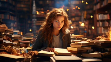 girl sitting in the library