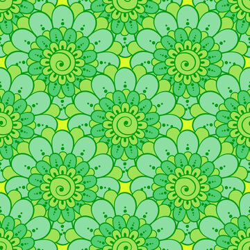 Green doodle mandalas seamless pattern