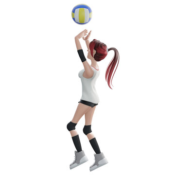 Girl athletes playing volleyball