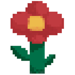 Red flower pixel art illustration.