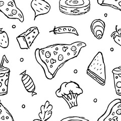 Seamless food pattern. Doodle food background