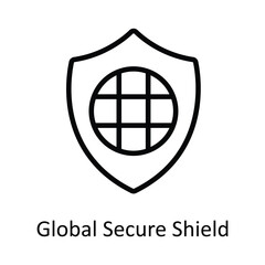 Global Secure Shield Vector  outline Icon Design illustration. Cyber security  Symbol on White background EPS 10 File