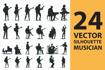 vector silhouette collection of a musician playing a musical instrument, playing music