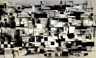 Informalism style abstract art background with a rough black and white squares pattern