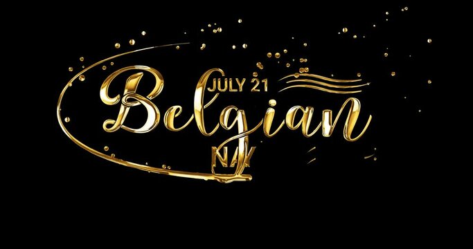 Belgian National Day. Belgium Independence Day (F&ecirc;te Nationale Belge). Annual holiday in Belgium celebrated on Jule 21. Handwritten text in gold color on the transparent background. Alpha channel