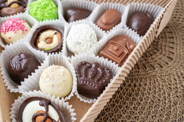 assorted handmade sweets, Swiss chocolates in gift box, various luxury pralines made of dark and milk organic chocolate, sweet dessert food as holiday present and premium confectionery brand