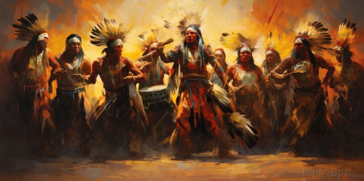 Soulful Heritage: Captivating Oil Painting of Alaskan Native American Tribe's Traditional Dance, generative ai