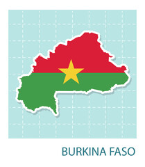 Obraz premium Stickers of Burkina Faso map with flag pattern in frame.
