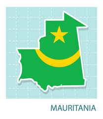 Stickers of Mauritania map with flag pattern in frame.