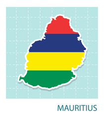 Stickers of Mauritius map with flag pattern in frame.
