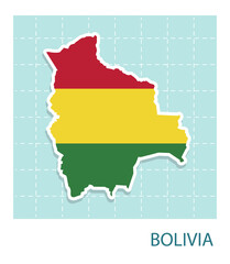 Obraz premium Stickers of Bolivia map with flag pattern in frame.
