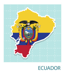 Stickers of Ecuador map with flag pattern in frame.