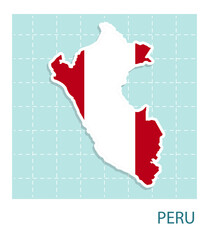 Stickers of Peru map with flag pattern in frame.