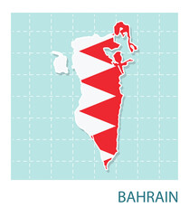 Stickers of Bahrain map with flag pattern in frame.