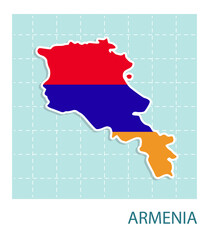 Stickers of Armenia map with flag pattern in frame.