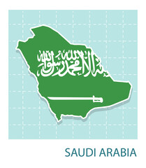 Stickers of Saudi Arabia map with flag pattern in frame.