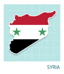 Stickers of Syria map with flag pattern in frame.
