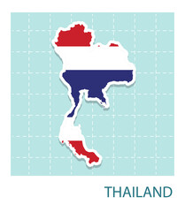 Stickers of Thailand map with flag pattern in frame.