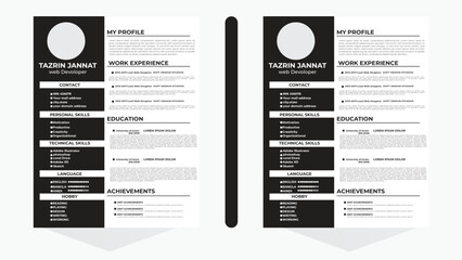 Modern Resume and Cover Letter Layout Vector Template for Business Job Applications, Minimalist resume cv template, Resume design template, cv design.