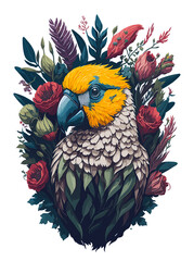Colorful Vintage Parrot, Watercolor illustration. Generative AI
