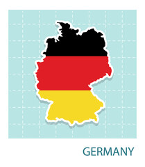 Stickers of Germany map with flag pattern in frame.