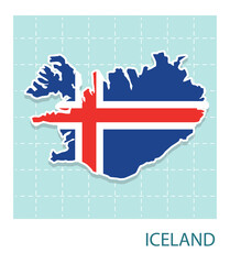 Stickers of Iceland map with flag pattern in frame.