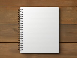 Top view of open spiral blank notebook on wood desk background. Generative Ai.
