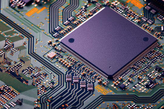 Electronic circuit board close up.	