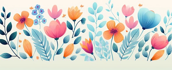 Obraz premium flowers and foliage colorful pattern spring summer background