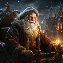 Obraz premium Illustration of a Santa Claus with a Christmas background, AI Generated