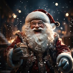 Illustration of a Santa Claus with a Christmas background, AI Generated