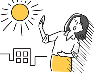 太陽の暑さに困っている女性