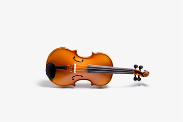 Fototapeta premium Violin lying on the isolated white background. Generative AI
