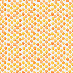 Watercolor seamless pattern,honeycomb,yellow cells and geometric pattern