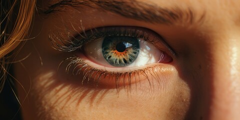 Fototapeta premium Open female green eye with makeup with black lashes, generative ai