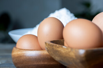 Chicken eggs lying on the table