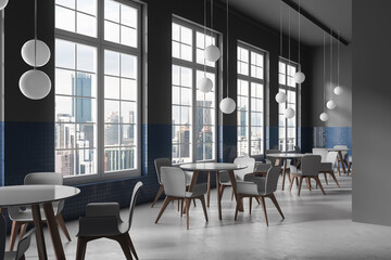 Gray and blue tile restaurant corner