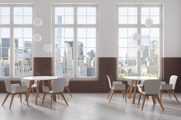 White and brown tile restaurant interior