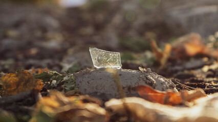sharp glass in a walking path