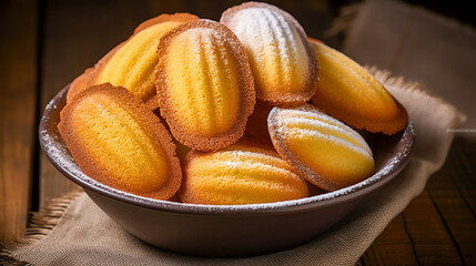 Madeleines Kleine französische Biskuitkuchen in charakteristischer Muschelform with Generative AI