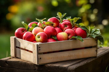 Crate with harvested red apples