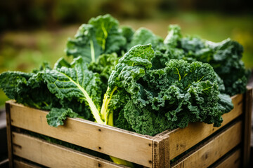 Crate with harvested kale