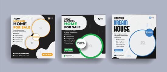 Real estate social media post or home sale online digital marketing advertisement square flyer template vector Illustrator design