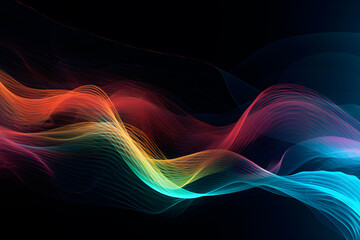 Abstract colorful wave lines and stripes on black background. Generative ai