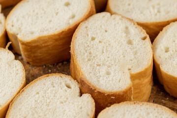 Sliced soft French bread made of wheat flour