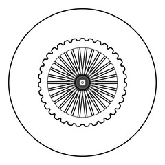 Bike wheel bicycle bike motorcycle icon in circle round black color vector illustration image outline contour line thin style