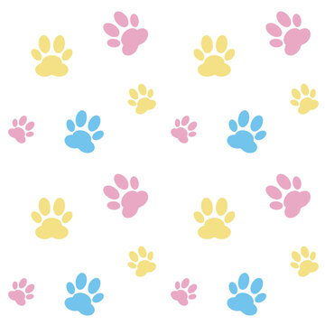 Seamless pattern colorfull dog footprint. Dog paw.Cat footprint. Delicate pastel print.