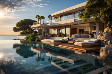 Fototapeta premium Residencial minimalist villa with spetacular swimming pool