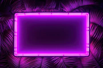 Foto op Canvas Modern minimalism. Neon frame on palm with dark background © Thares2020